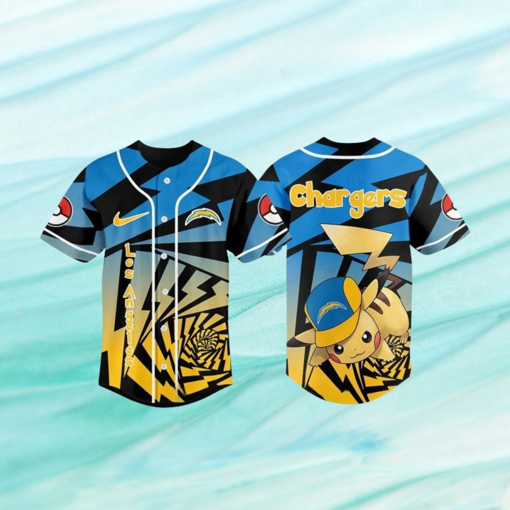 Los Angeles Chargers 2025 Pokemon Trainers Pikachu Fight Baseball Jersey