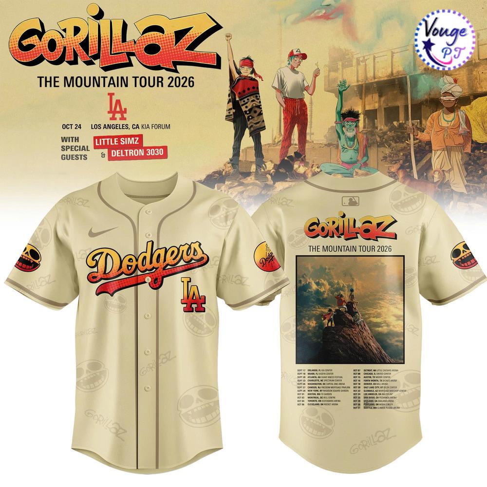 Los Angeles Dodgers x Gorillaz The Mountain Tour 2026 Baseball Jersey