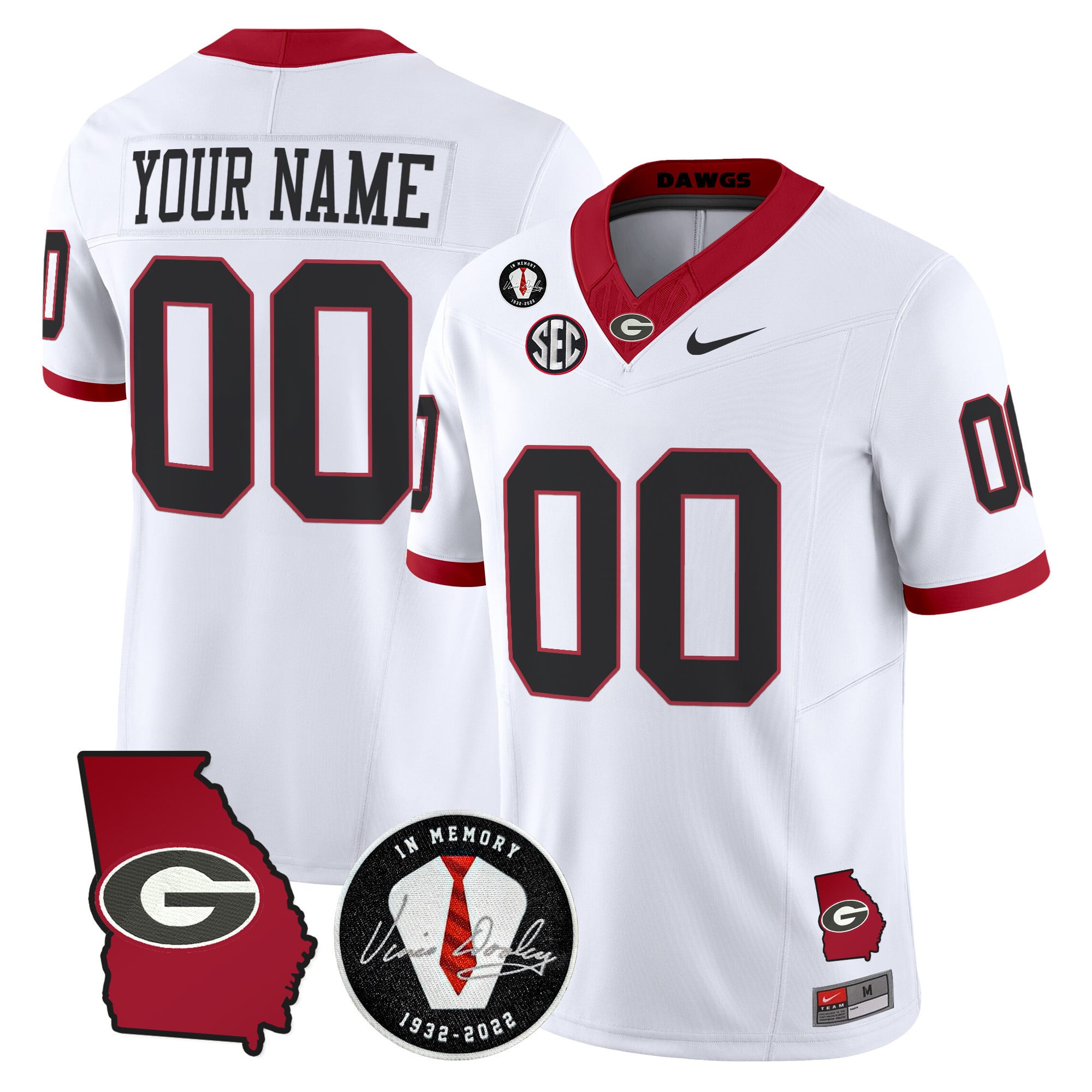 Georgia Bulldogs 2025 Georgia Map & Vince Dooley Patch Vapor Limited Custom Jersey - All Stitched