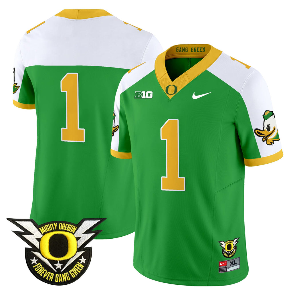 Men's Oregon Ducks 2024 Forever Gang Green & BIG Patch Vapor Limited Jersey - All Stitched