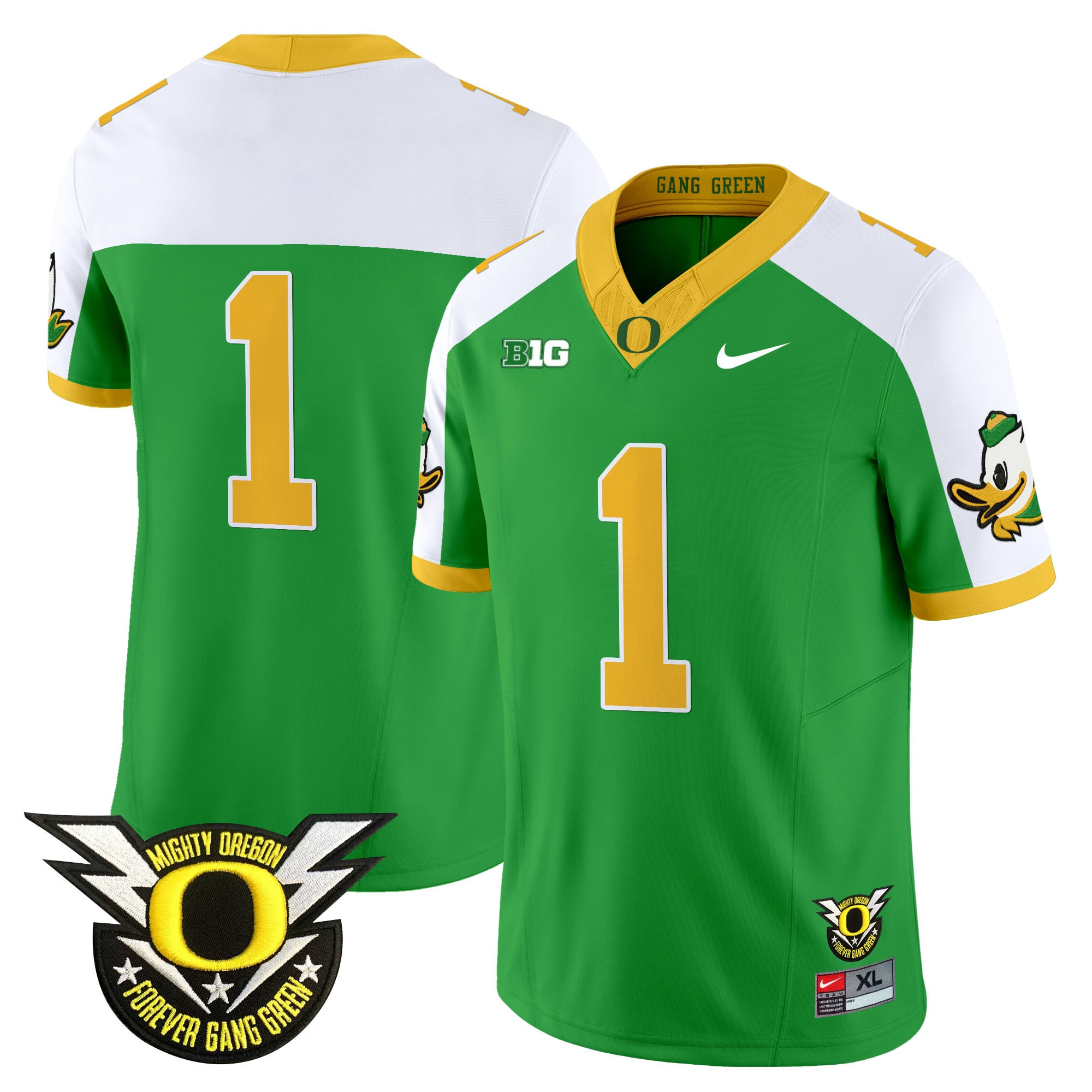 Men's Oregon Ducks 2024 Forever Gang Green & BIG Patch Vapor Limited Jersey - All Stitched