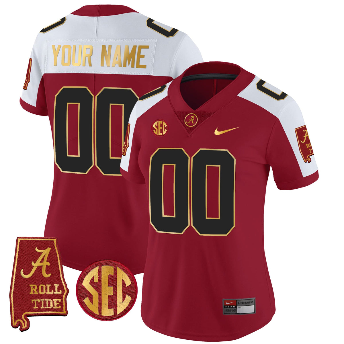 Alabama Crimson Tide Gold Trim Vapor Custom Jersey V2 - Alabama Map - All Stitched