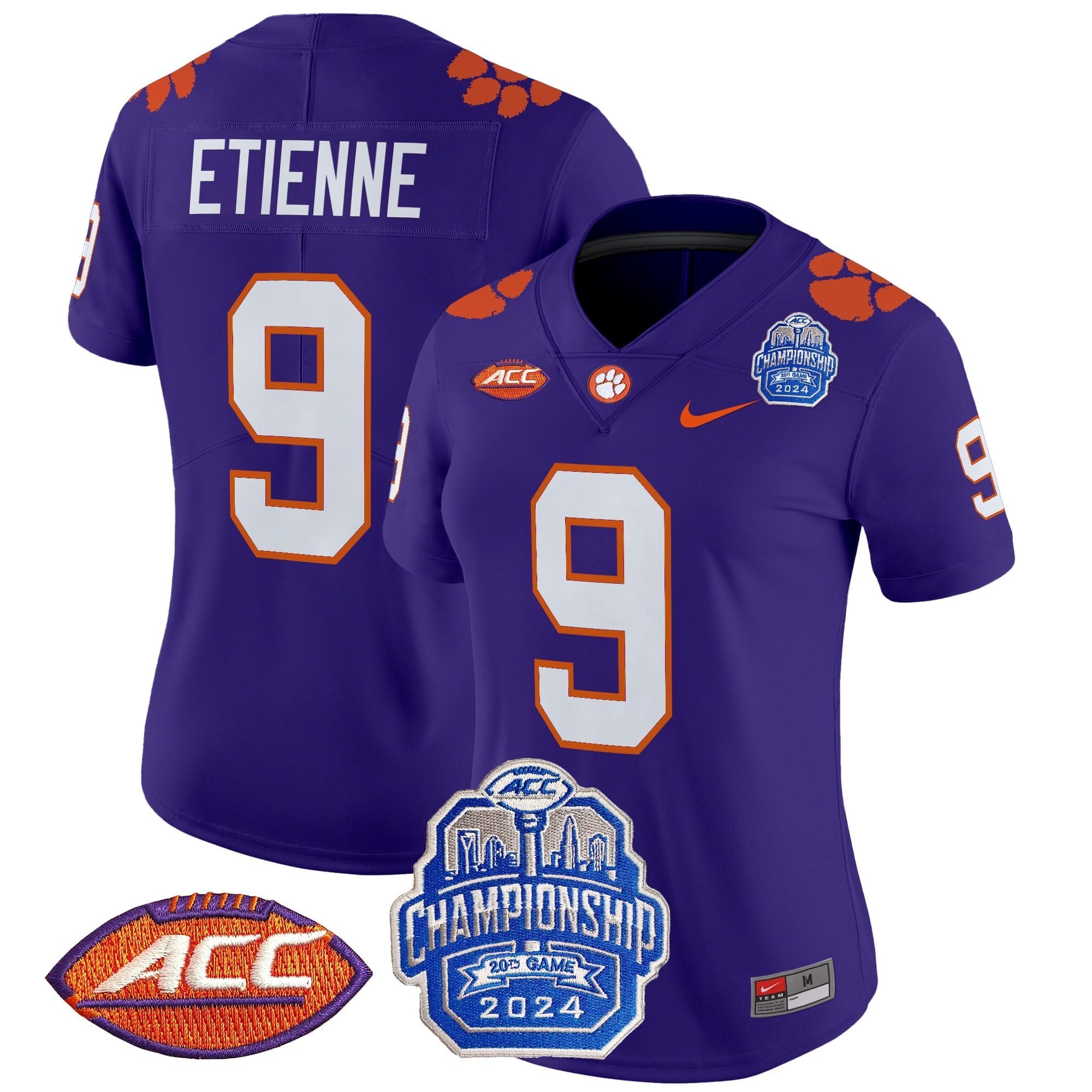 Women's Clemson Tigers 2024 ACC Championship Patch Vapor Limited Jersey - All Stitched